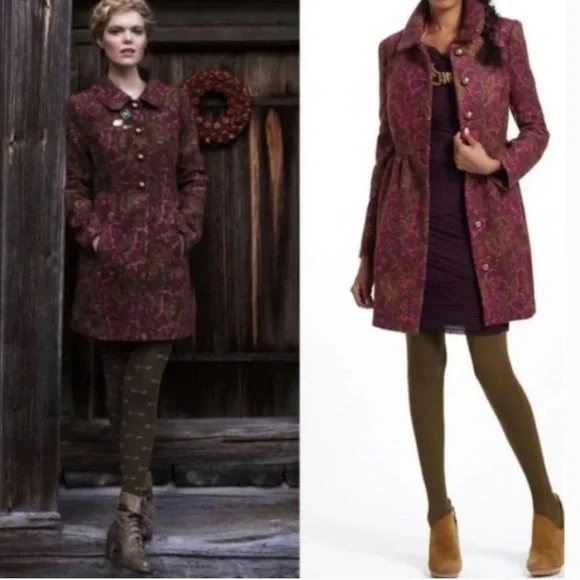 Plenty Paisley Print Wool Blend Princess Coat - Picture 2 of 13
